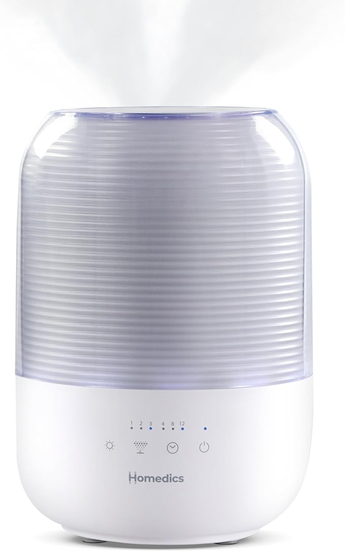 Homedics Ultrasonic Cool Mist Humidifier, Top-Fill 3L Water Tank, Covers 395 by Homedics