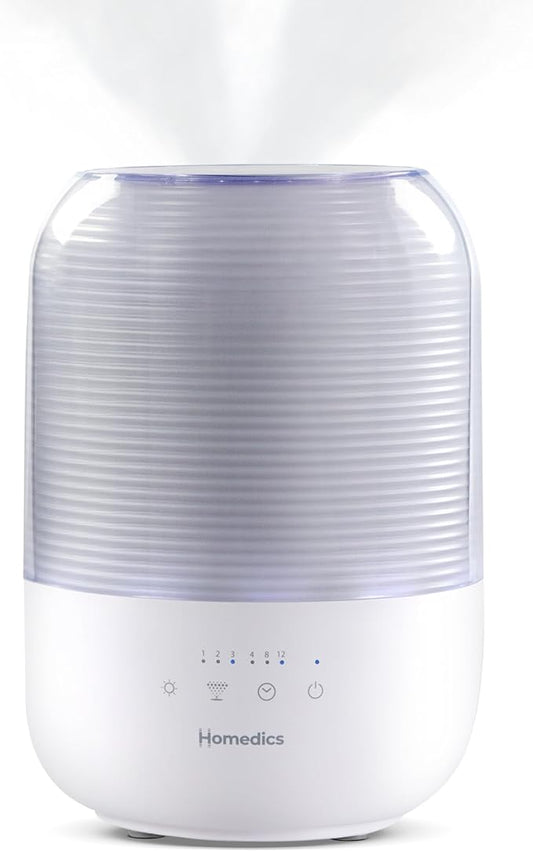 Homedics Ultrasonic Cool Mist Humidifier, Top-Fill 3L Water Tank, Covers 395 by Homedics