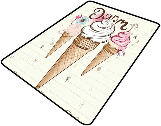 Floor Covering, Three Ice Creams Pattern Printing Foldable Area Rugs Fade by Snarena