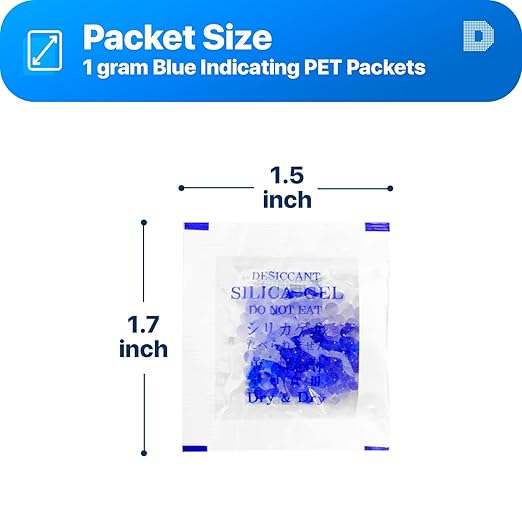 Dry & Dry 1 Gram Blue Indicating Silica Gel Packets Desiccants Silica Gel - Image 6