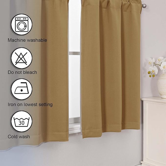 Chyhomenyc Gold Short Blackout Curtains 24 Inch Length, Small Kitchen Curtain - Image 7