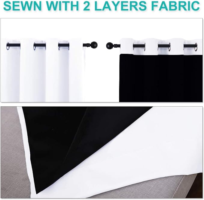 NICETOWN Pure White 100% Blackout Lined Curtains, 1 Pair, 2 Thick Layers Narrow - Image 5