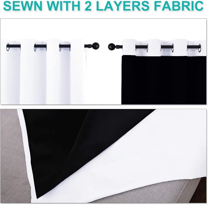 NICETOWN White 100% Blackout Lined Curtains, 2 Thick Layers Completely Blackout - Image 5