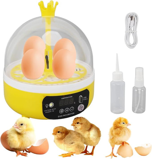 4 Eggs Mini Incubator with Transparent Lid, 7W Automatic Temperature Humidity by Tissting