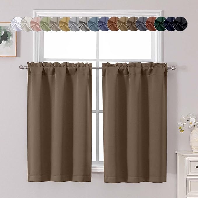 Chyhomenyc Brown Short Blackout Curtains 45 Inch Length, Small Kitchen Curtain by Chyhomenyc