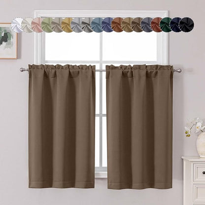 Chyhomenyc Brown Short Blackout Curtains 45 Inch Length, Small Kitchen Curtain by Chyhomenyc