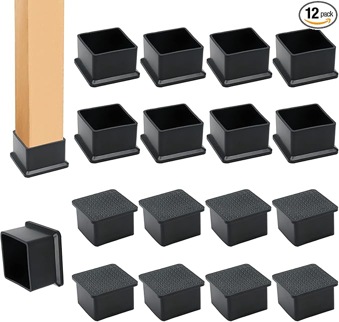 12PCS Square Chair Leg Caps 1-1/2" x 1-1/2" Square Black Furniture Foot Table by suiwotin