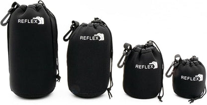 REFLEX CAMERA Drawstring Camera Lens Pouches 4 Pack Thick Padded Pouch Set by ReflexCamera