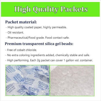 Silica Gel Packs 100 Packets 2 Gram Desiccant Moisture Absorber Oil Resistant - Image 2