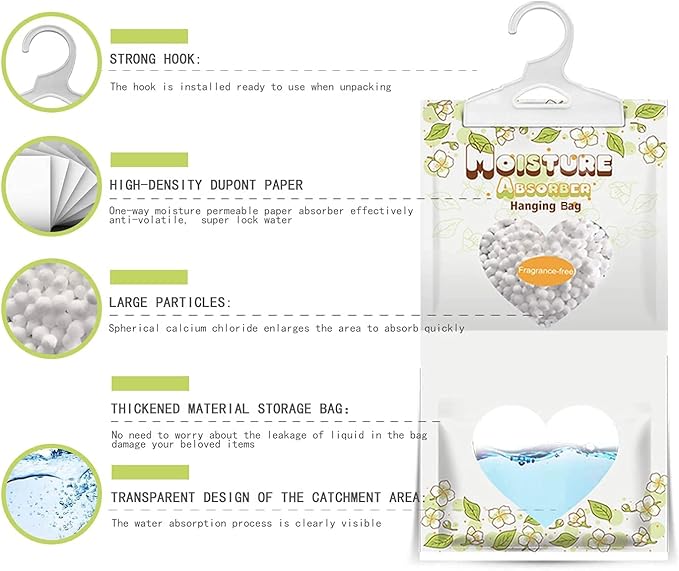 16 Pack Moisture Absorber Hanging Bags, 220g/Pack Fagrance Free Moisture Bag - Image 3