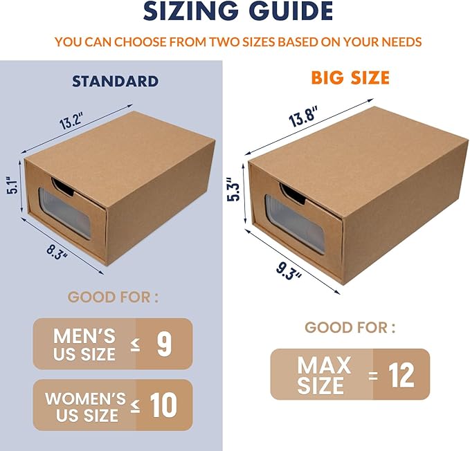 Shoe Boxes Cardboard, 12 Pack, Big Size, Waterproof, Heavy Duty, Stackable Shoe - Image 2