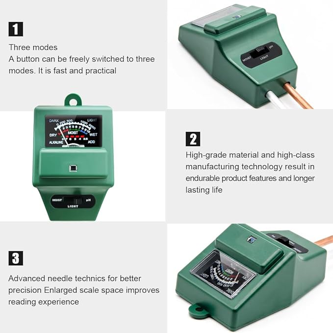 SONKIR Soil pH Meter, MS02 3-in-1 Soil Moisture/Light/pH Tester Gardening Tool - Image 3