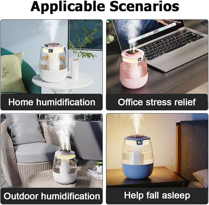 DONGKER Double Spray Humidifier, 1L Silent USB Digital Display Humidifier - Image 8