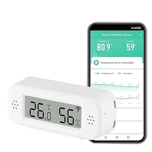 Smart Digital Thermometer Hygrometer, WiFi Indoor Temperature & Humidity Sensor by QXMH