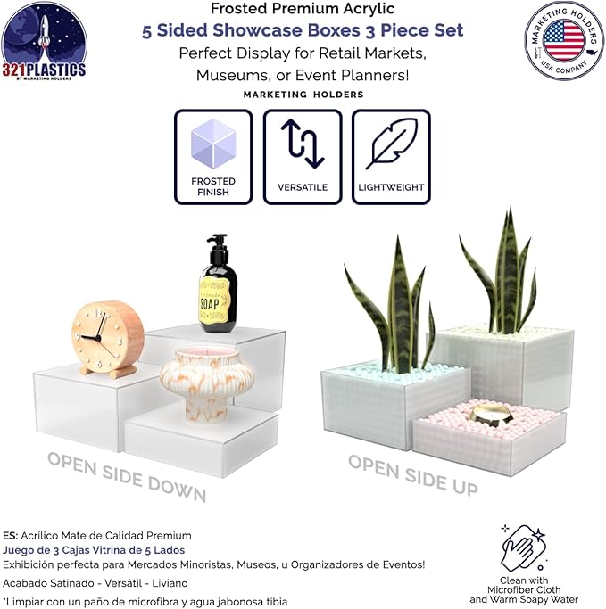 3 Piece Acrylic Display Boxes Retail Frosted Product Riser 2" - Image 2