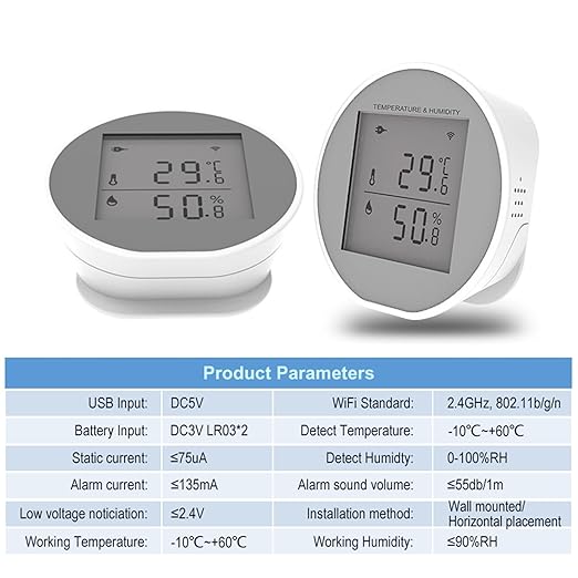 Wengart WiFi Temperature Humidity Sensor WSD400H, 2.4GHz Tuya App, Indoor LCD - Image 4