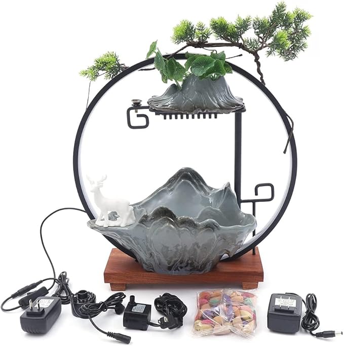 17In Water Fountains Indoor Tabletop Water Fall Humidifier W/LED Light & - Image 6