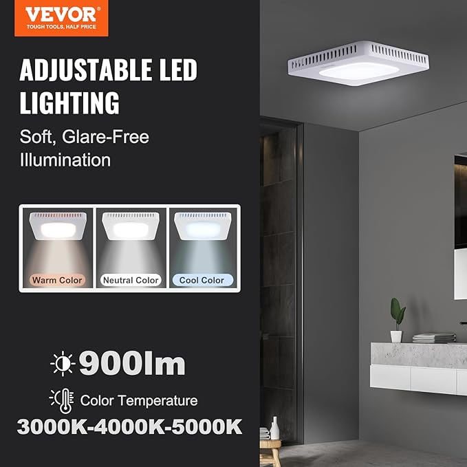 VEVOR Bathroom Exhaust Fan, 80 CFM High-Efficiency Ventilation, 1.5sones Low - Image 2