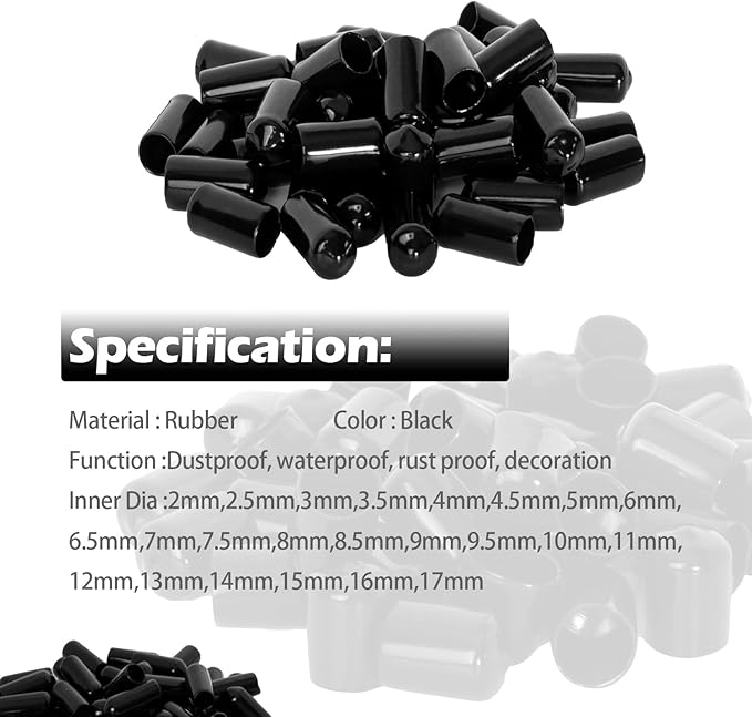 20 PCS Black Round Vinyl Rubber End Caps Kits, Flexible Screw Thread Protectors - Image 6
