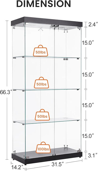 Yoluckea 4 Shelves Glass Display Cabinet - Image 2