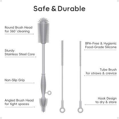 Silicone Cleaning Brush Kit, Water Bottle and Straw Cleaner Brush Set - Image 2
