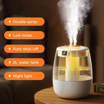 Double Spray Air Humidifier for Bedroom, 2L Quiet Cool Mist Humidifier for - Image 2