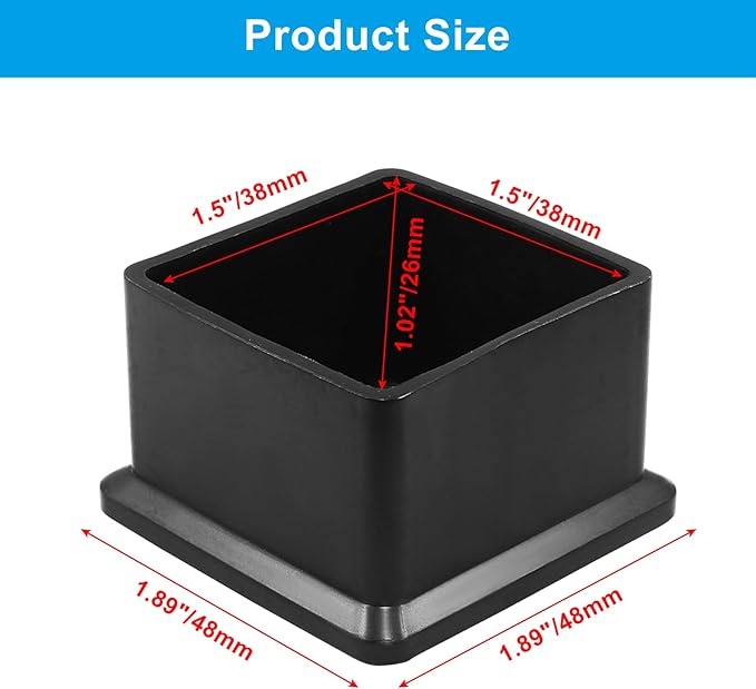 BokWin 4 Pcs Chair Leg Caps 1.5 Inch*1.5 Inch Square Furniture Floor Protectors - Image 5