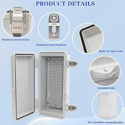 Waterproof Electrical Box, IP67 Junction Box Stainless Steel Latch Hinged Grey - Image 3