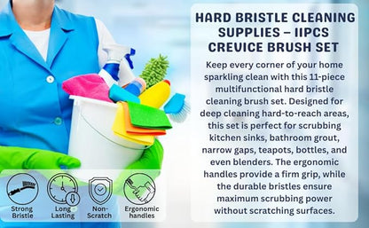 Crevice Cleaning Brush Set 11-Piece Multi-Purpose Hard & Soft Bristle Brushes - Image 6