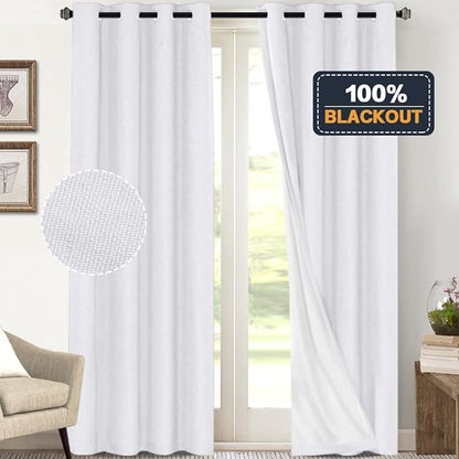 PrinceDeco Blackout Curtains 108 Inches Long 2 Panels Linen Blackout Curtains - Image 2
