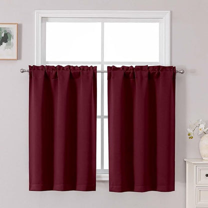 Chyhomenyc Short Burgundy Curtains 45 Inch Length, Small Kitchen Curtain Rod by Chyhomenyc
