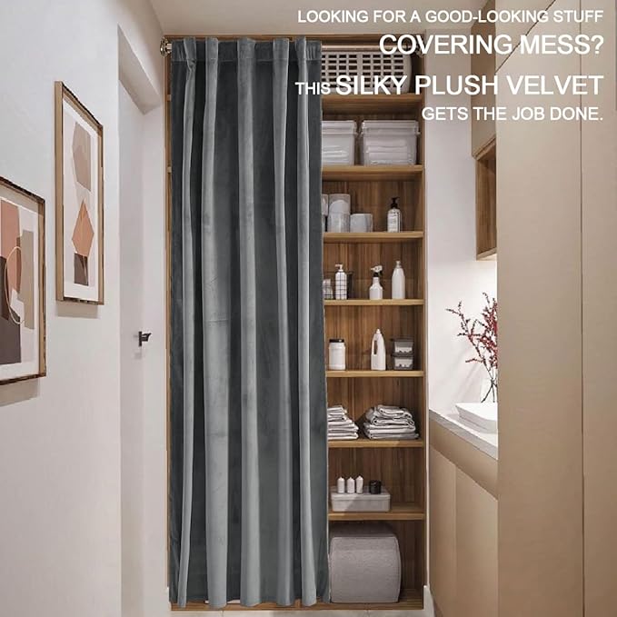 Grey Velvet Blackout Curtains for 48 x 80 Inch Bedroom - Image 9