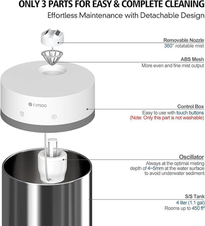 Stainless Steel Humidifier, 4L Ultrasonic Cool Mist Humidifiers - Image 4