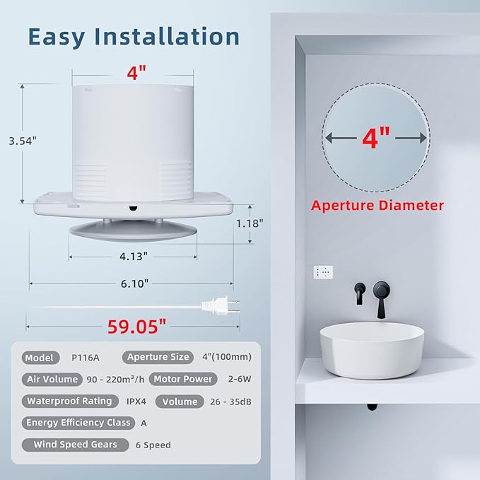 Bathroom Exhaust Fan with Remote, 2 Way 6 Speed Upgraded Powerful Low Noise - Image 5