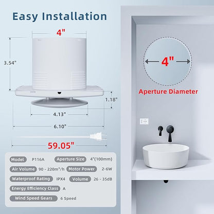 Bathroom Exhaust Fan with Remote, 2 Way 6 Speed Upgraded Powerful Low Noise - Image 5
