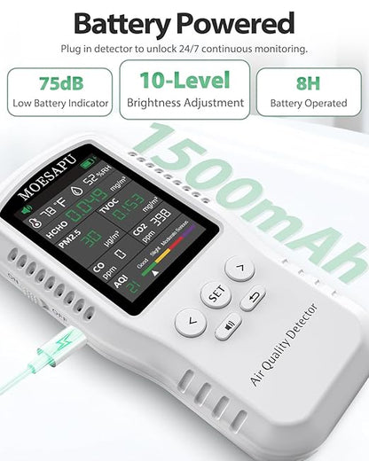 8-in-1 Air Quality Monitor, HCHO TVOC PM2.5 CO CO2 Detector, Formaldehyde Alarm - Image 6
