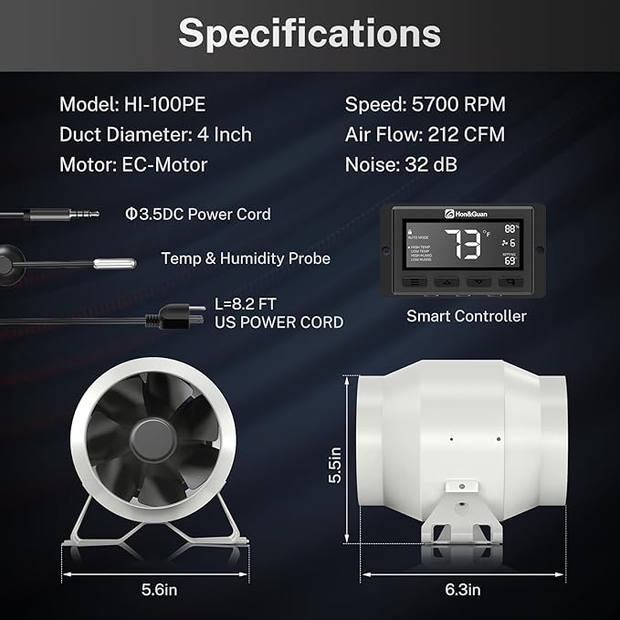 Hon&Guan PRO 4 Inch Inline Duct Fan - Image 6