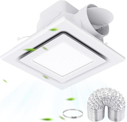 Bathroom Exhaust Fan with Light, 112 CFM 1.0 Sones, Quiet Square Bath Fan Light by LANMEL