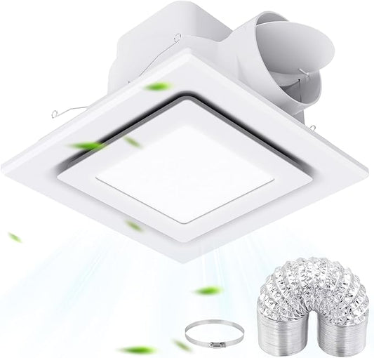 Bathroom Exhaust Fan with Light, 112 CFM 1.0 Sones, Quiet Square Bath Fan Light by LANMEL