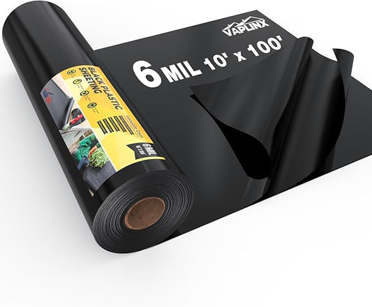 6 Mil Black Plastic Sheeting 10x100 FT – Heavy Duty Polyethylene Plastic Rolls by VAPLINX