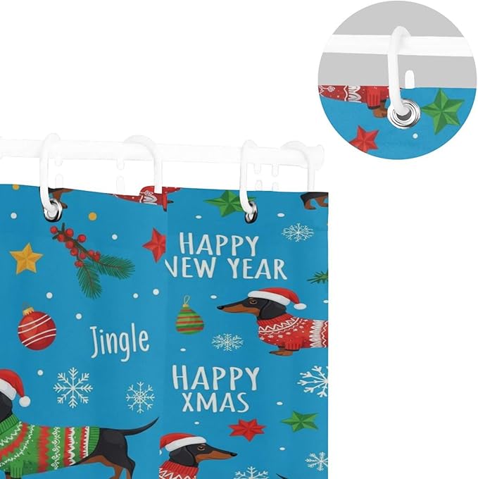 Christmas Santa Dog Blue Shower Curtain Liner 72×72 inch - Image 5