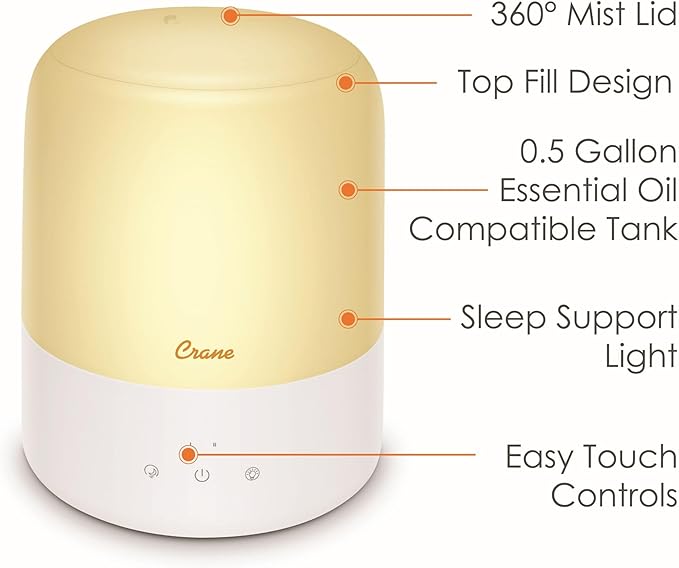 Crane Top Fill Mini Humidifier for Bedroom and Nursery 3-In-1 Essential Oil - Image 7