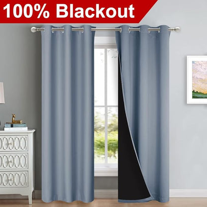 NICETOWN Blackout Curtains 84 inches Long, 2 Pieces, Vintage Blue, Full Light - Image 2