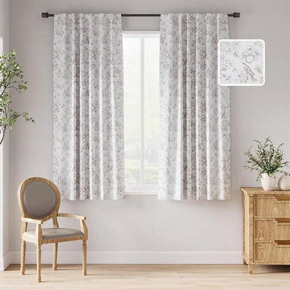 jinchan 95% Blackout Floral Curtains 63 Inch Length, Printed Flower Taupe by JINCHAN