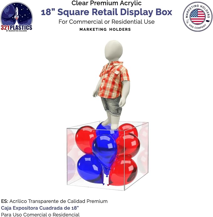Acrylic Pedestal Display 18 Inch Tall Box Riser Vertical Rectangle Column Clear - Image 4