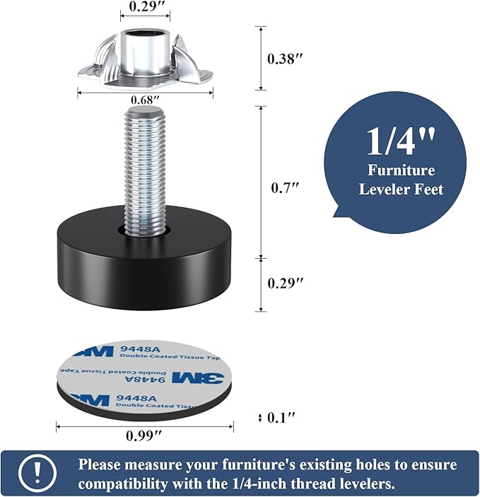 Adjustable Leveling Feet: T-Nuts & Floor Protectors, Heavy Duty Furniture - Image 2