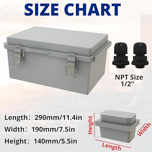 MAKERELE Gray Plastic Waterproof Electrical Box Outdoor, IP67 ABS - Image 2