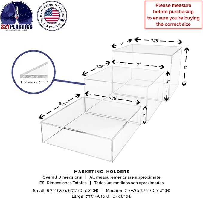 Marketing Holders 3 Piece Acrylic Display Riser Boxes Clear Retail Product - Image 6
