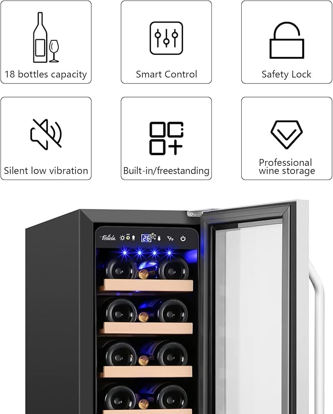 12 Inch Wine Cooler Refrigerator, Mini Wine Fridge 18 Bottle Capacity, Built-in - Image 3