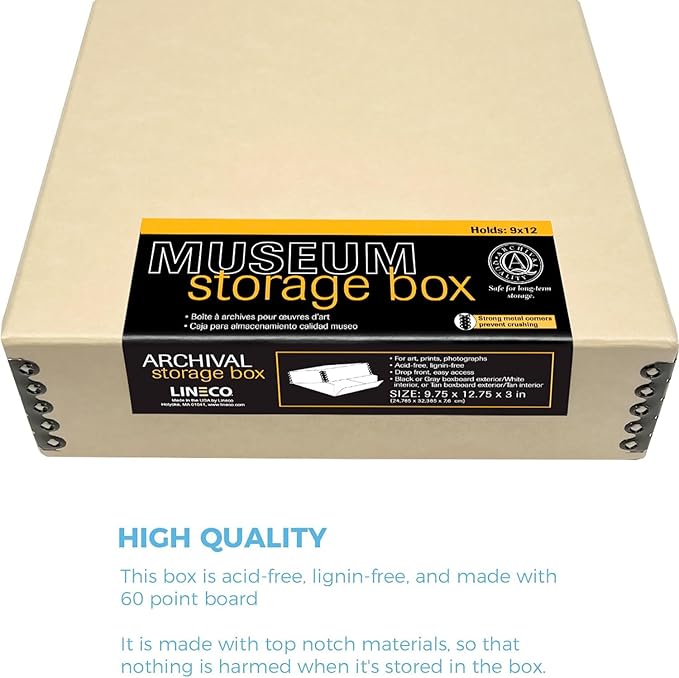 Lineco, 9x12 Tan Color Museum Archival Storage Box, Drop Front Design. Acid-Free - Image 5